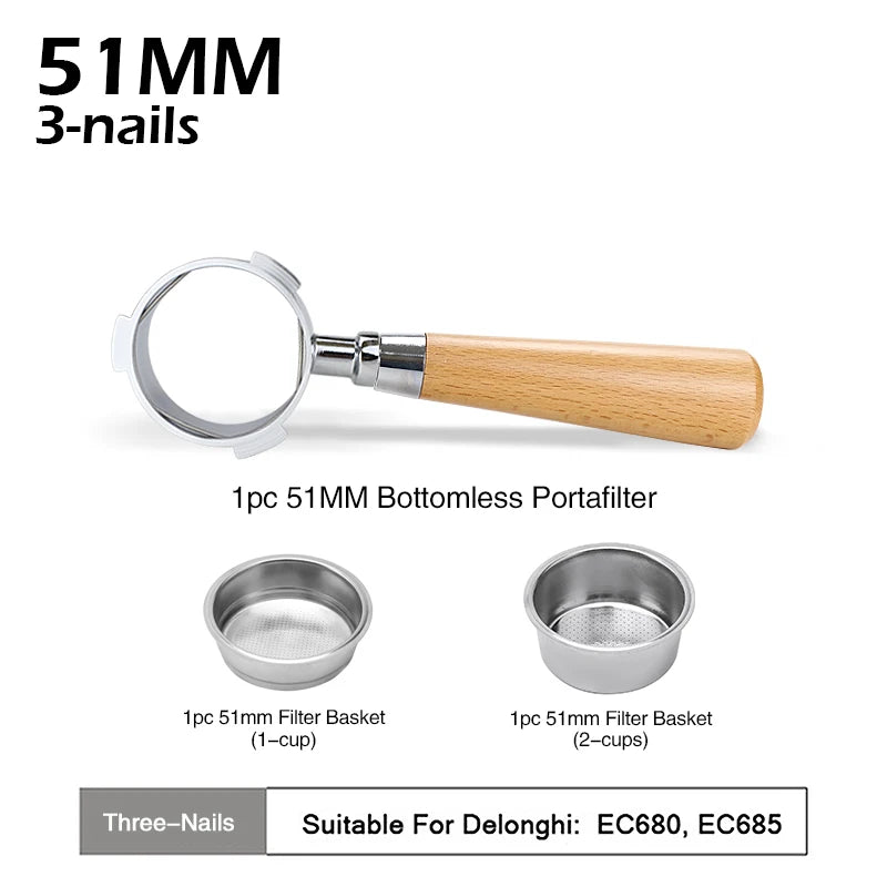 Bottomless 51mm Naked Portafilter For Delonghi