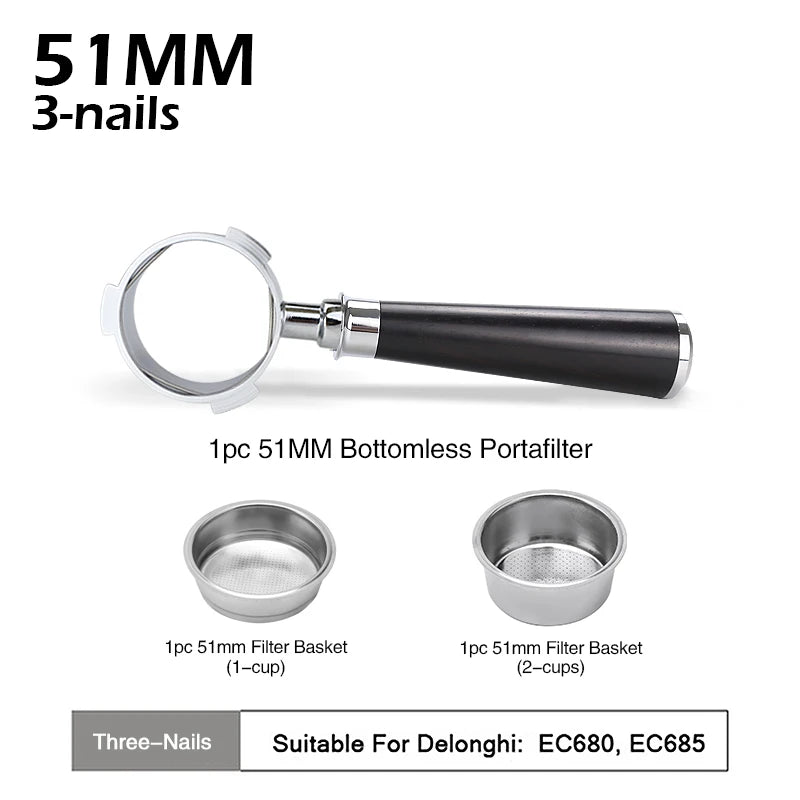 Bottomless 51mm Naked Portafilter For Delonghi