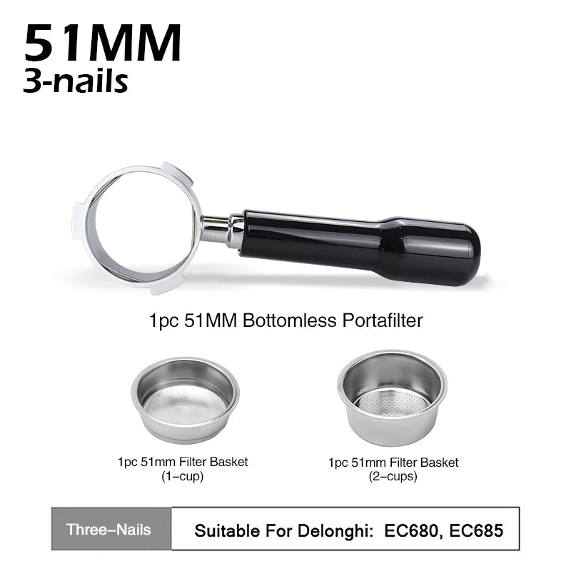 Bottomless 51mm Naked Portafilter For Delonghi