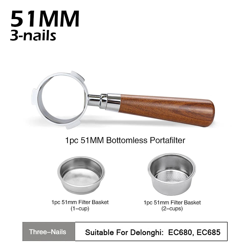 Bottomless 51mm Naked Portafilter For Delonghi