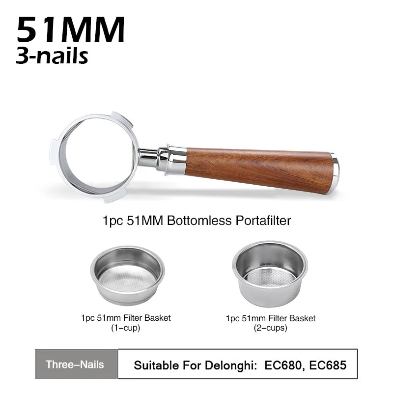 Bottomless 51mm Naked Portafilter For Delonghi
