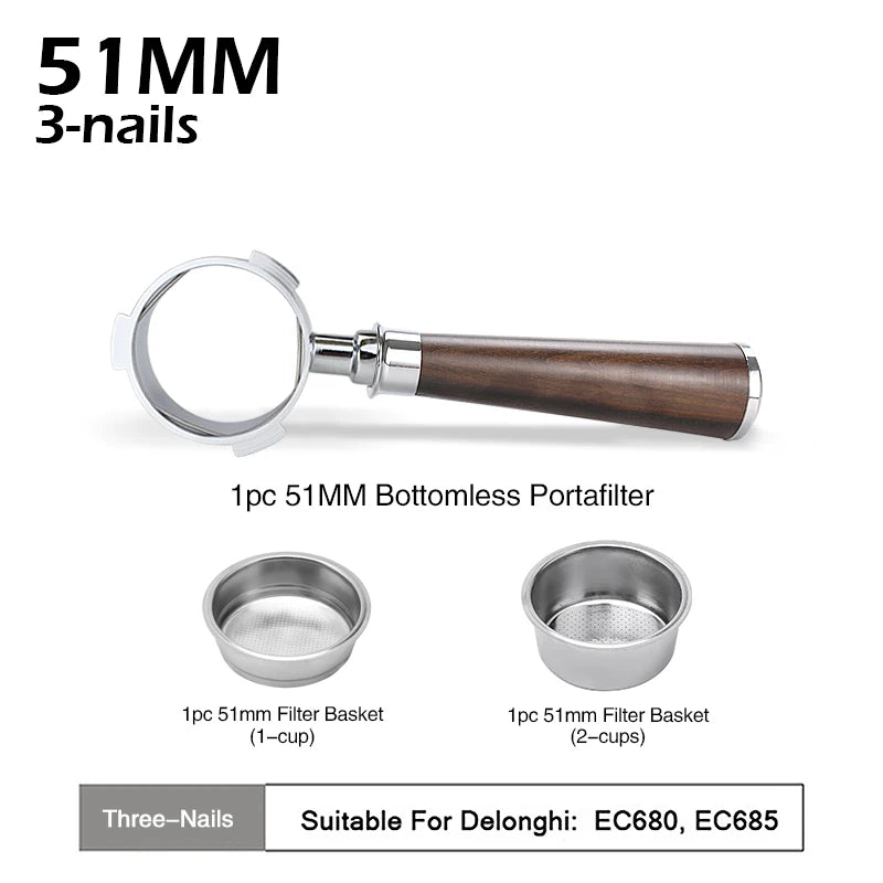 Bottomless 51mm Naked Portafilter For Delonghi