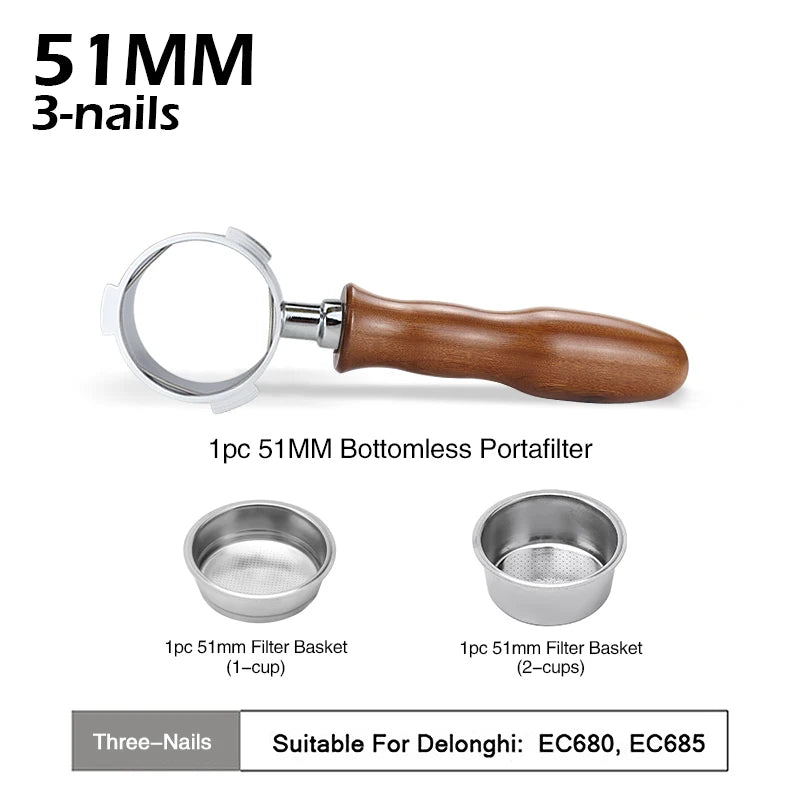 Bottomless 51mm Naked Portafilter For Delonghi